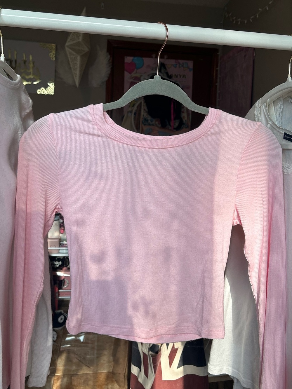 Garage Long-Sleeve Pink Crop Top